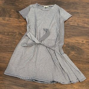 Navy blue and white striped dress